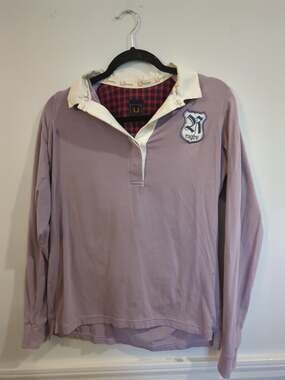 UNION Rugby Long Sleeve Polo Shirt Purple Size 2XL Plaid Lined Collar